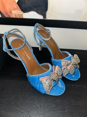 Kurt Geiger Blue Velvet Crystal Bow Heels